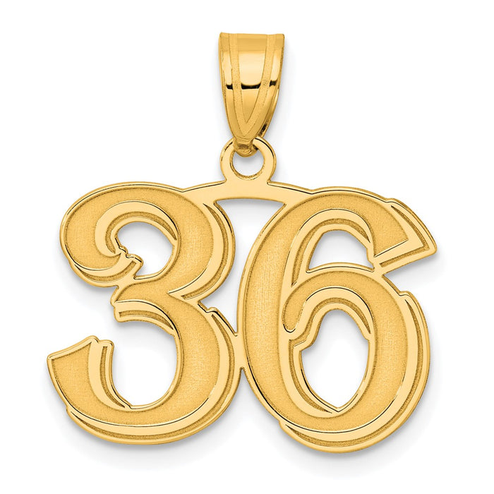 14k Polished Etched Number 36 Pendant-AEN36