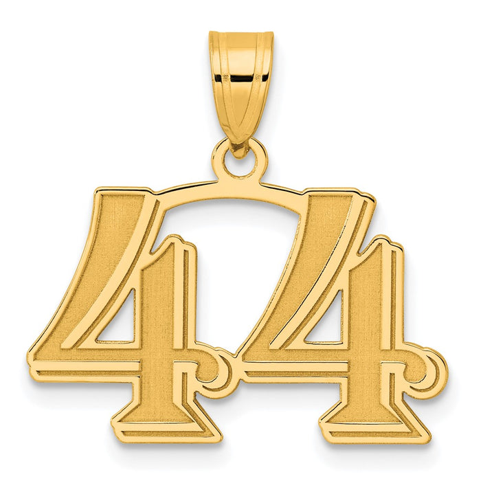 14k Polished Etched Number 44 Pendant-AEN44