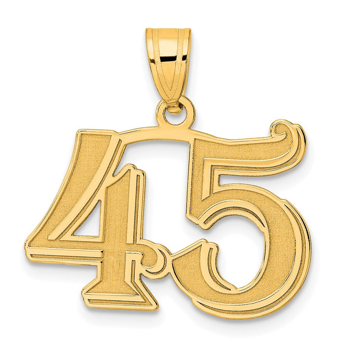 14k Polished Etched Number 45 Pendant-AEN45