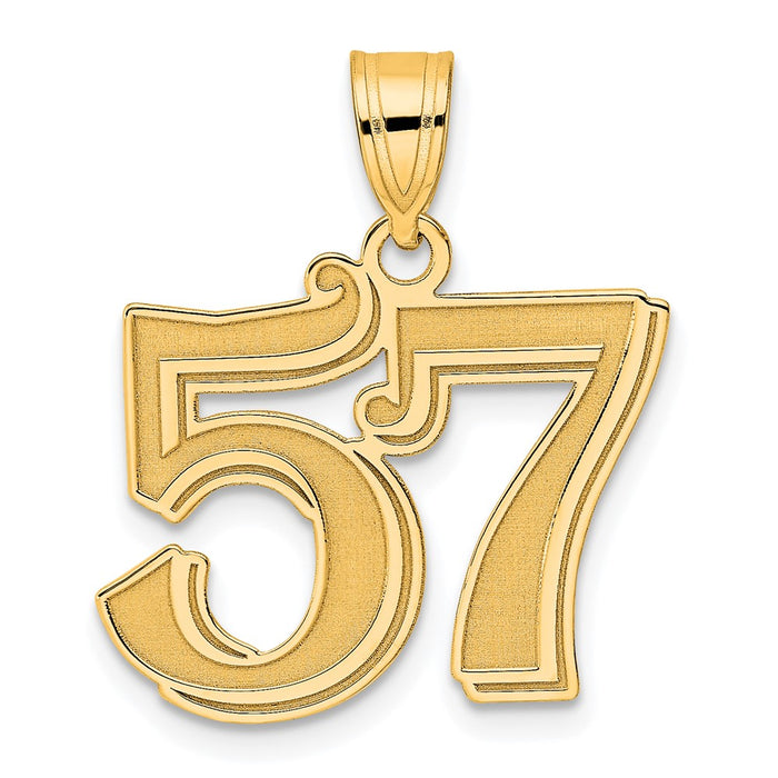 14k Polished Etched Number 57 Pendant-AEN57