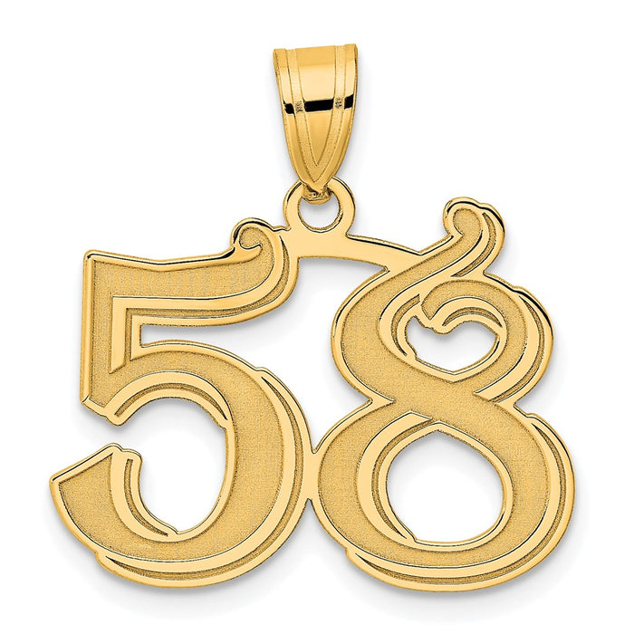 14k Polished Etched Number 58 Pendant-AEN58