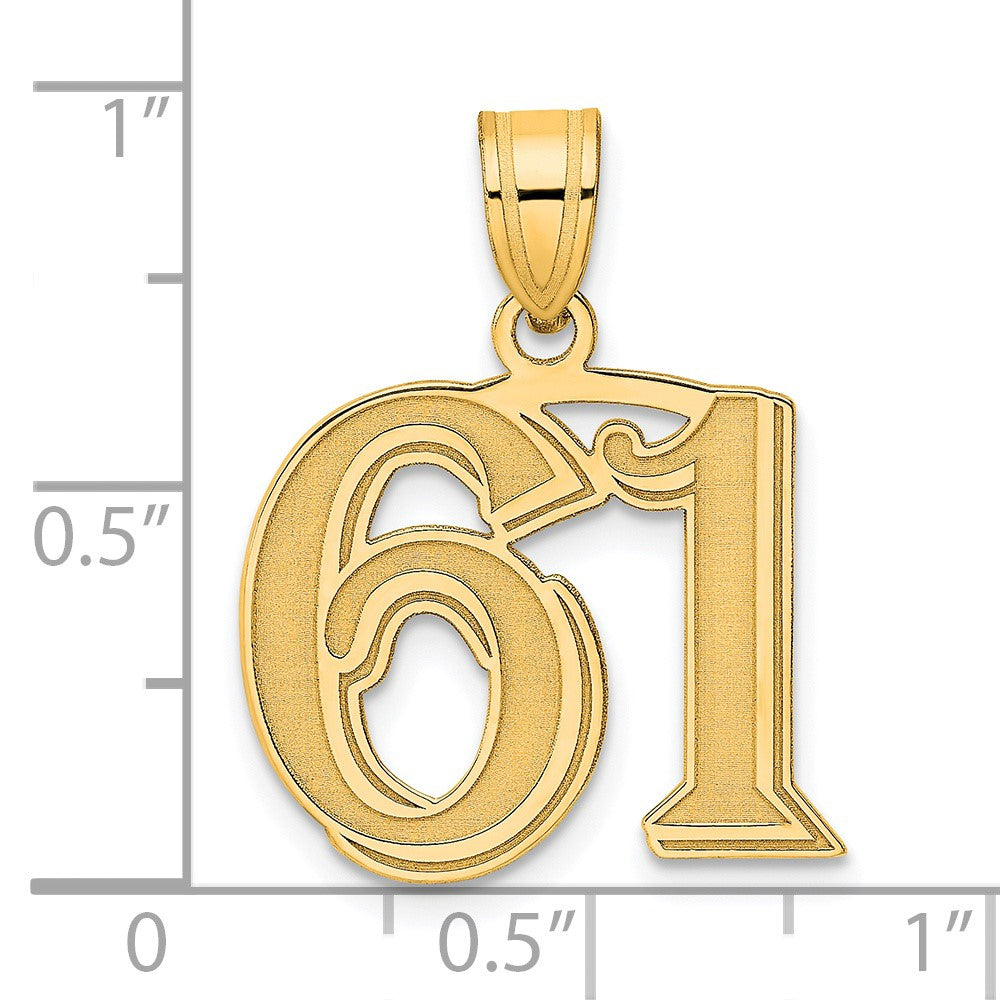 14k Polished Etched Number 61 Pendant-AEN61