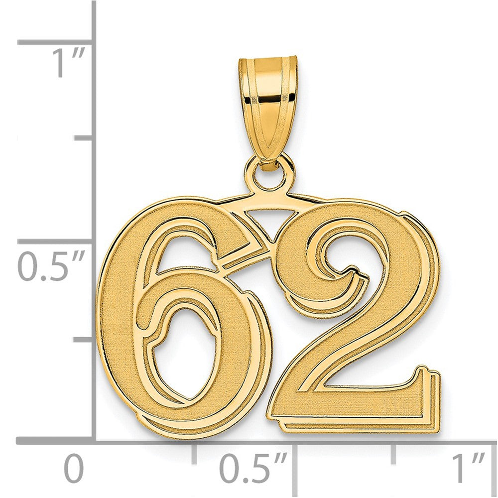 14k Polished Etched Number 62 Pendant-AEN62