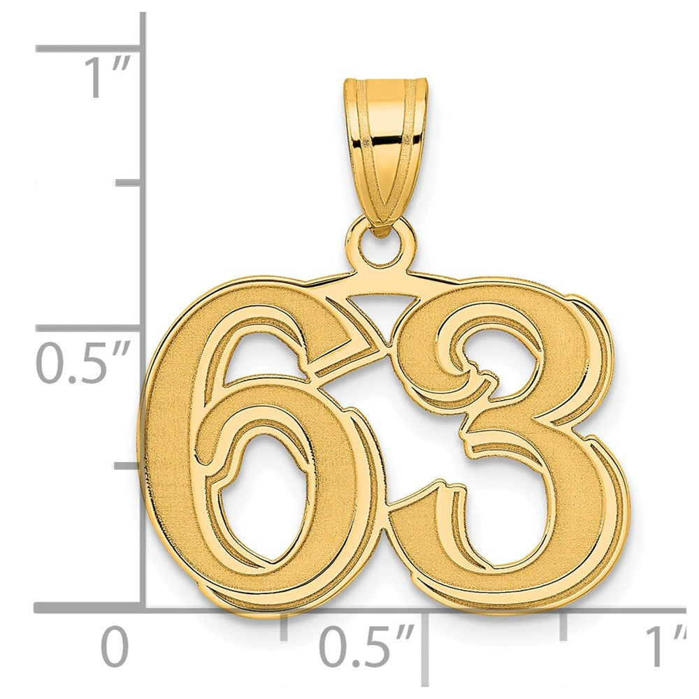 14k Polished Etched Number 63 Pendant-AEN63