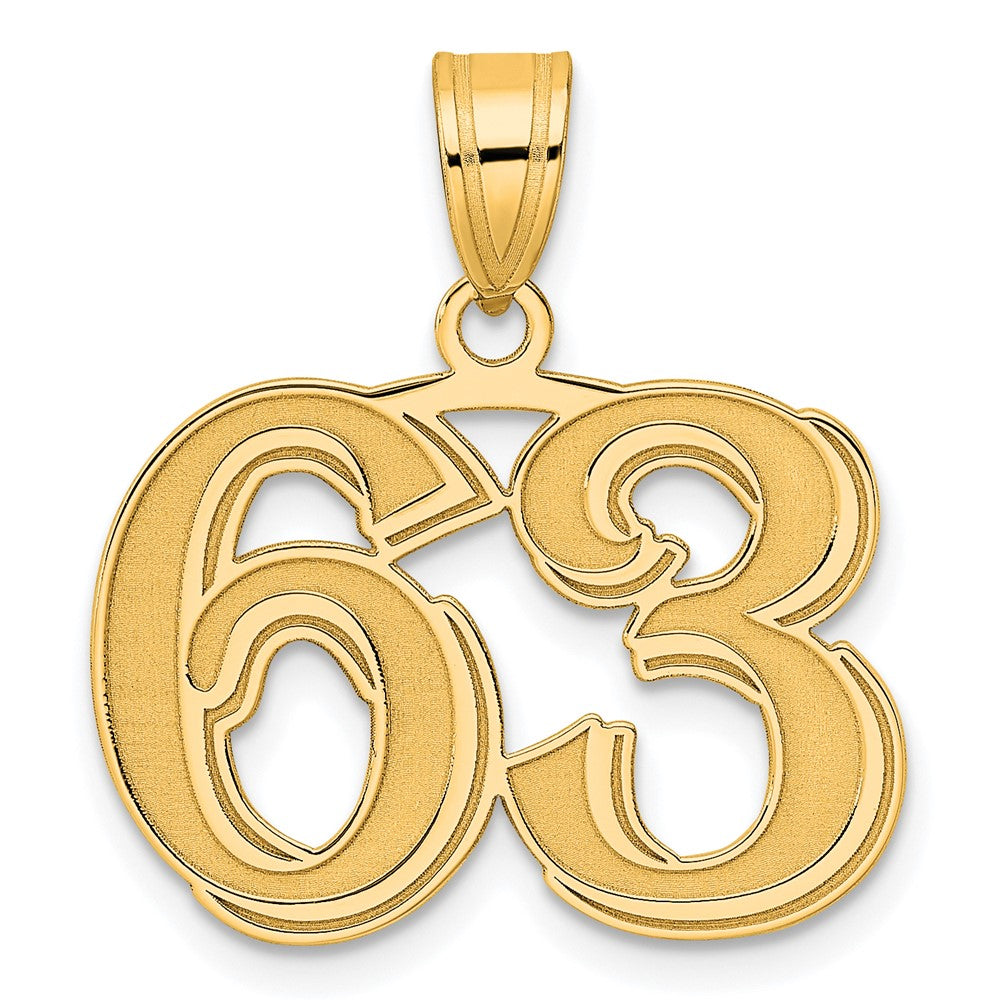 14k Polished Etched Number 63 Pendant-AEN63