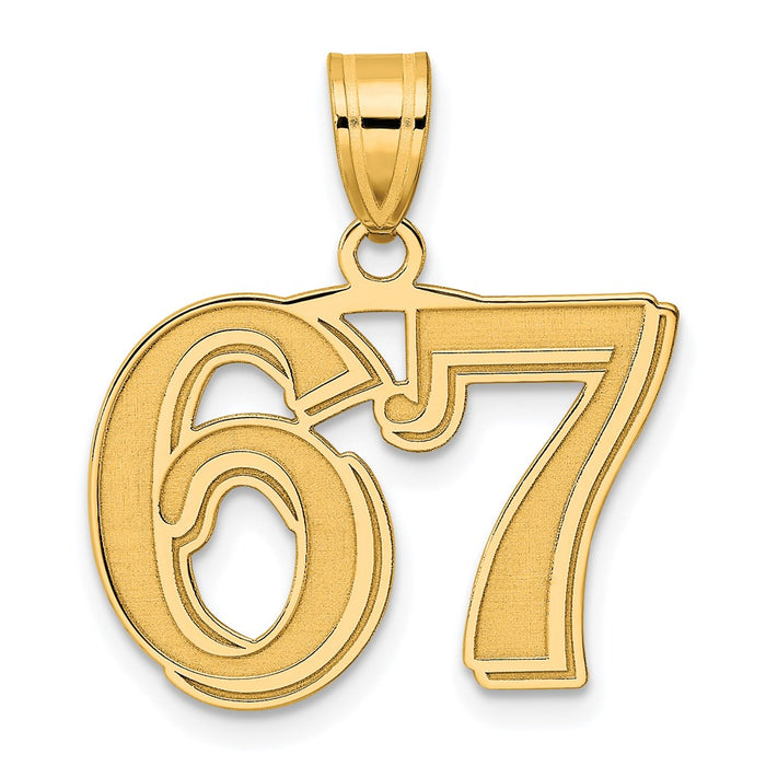14k Polished Etched Number 67 Pendant-AEN67