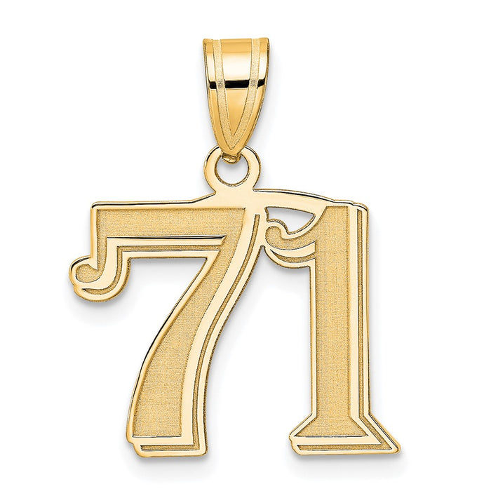 14k Polished Etched Number 71 Pendant-AEN71