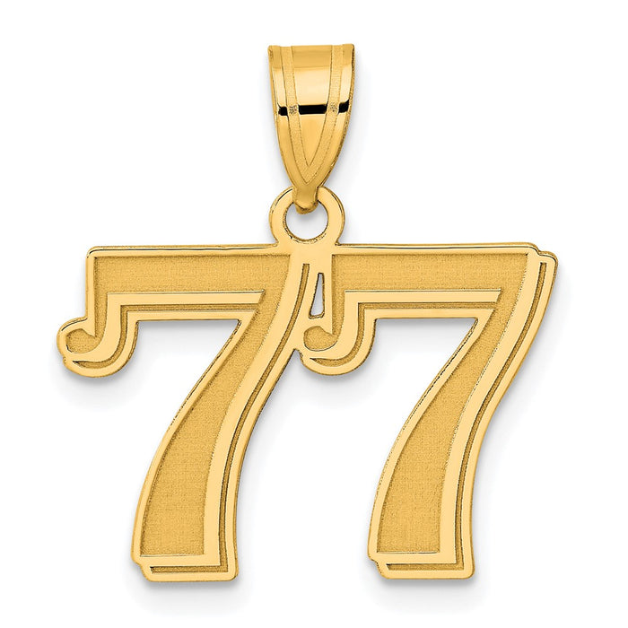 14k Polished Etched Number 77 Pendant-AEN77
