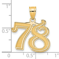 14k Polished Etched Number 78 Pendant-AEN78