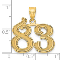 14k Polished Etched Number 83 Pendant-AEN83