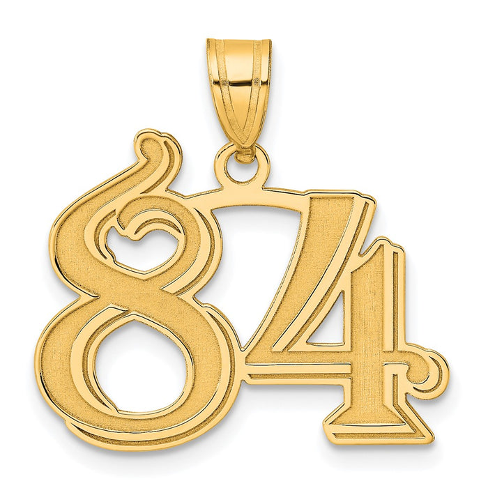 14k Polished Etched Number 84 Pendant-AEN84