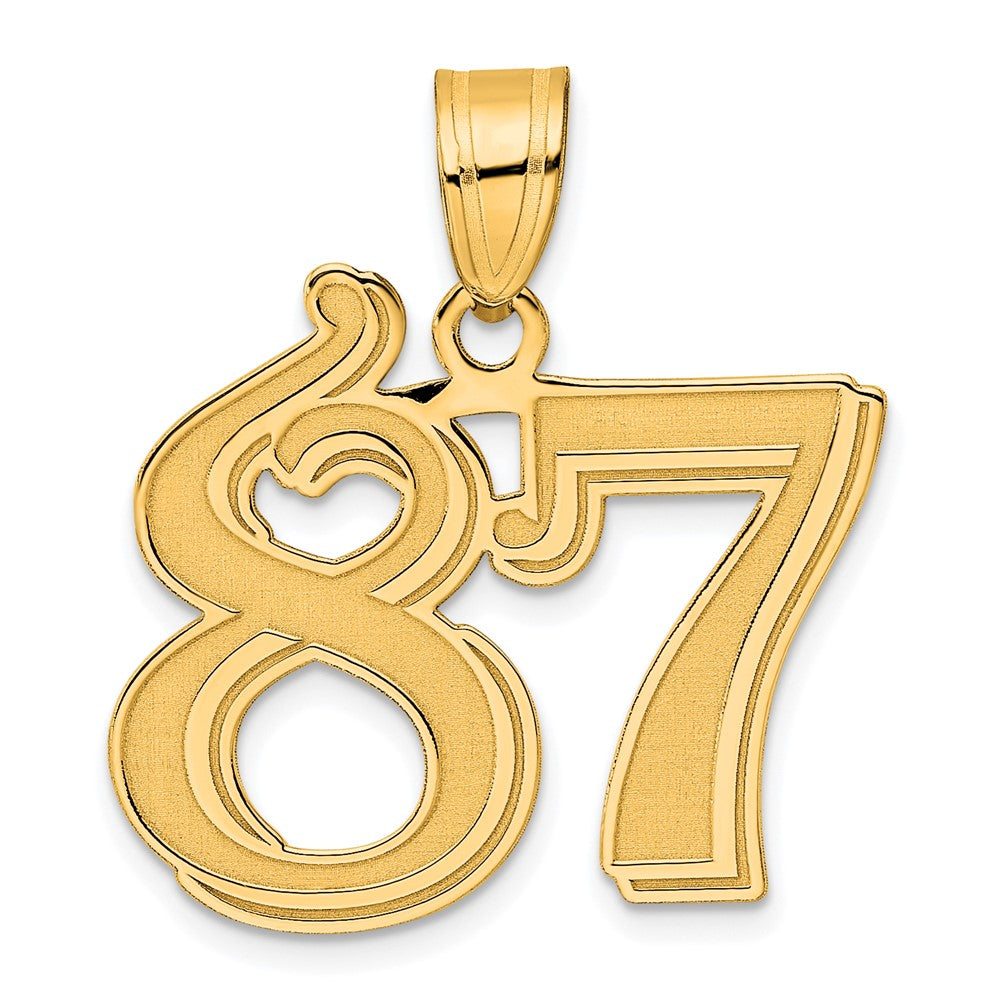 14k Polished Etched Number 87 Pendant-AEN87