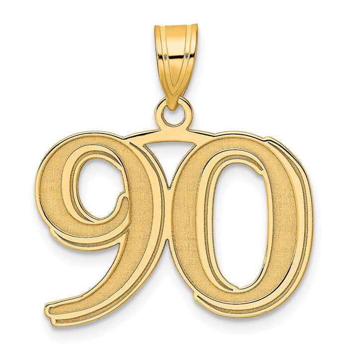 14k Polished Etched Number 90 Pendant-AEN90