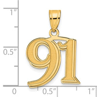 14k Polished Etched Number 91 Pendant-AEN91