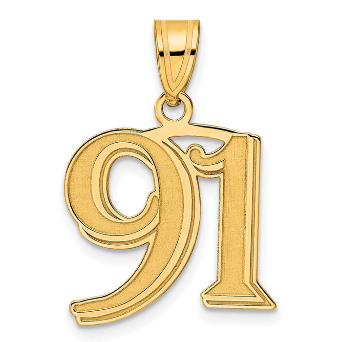 14k Polished Etched Number 91 Pendant-AEN91