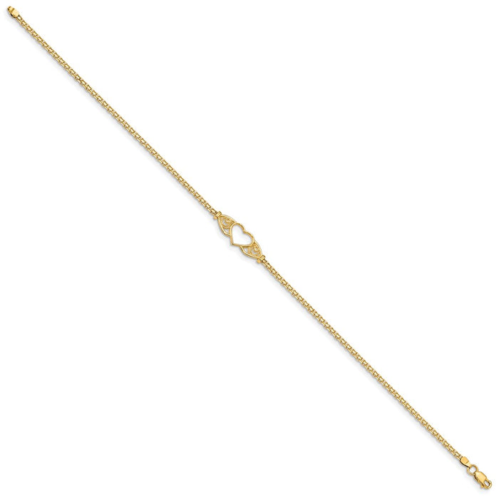 14k Polished Heart 10inch  Anklet-ANK118-10