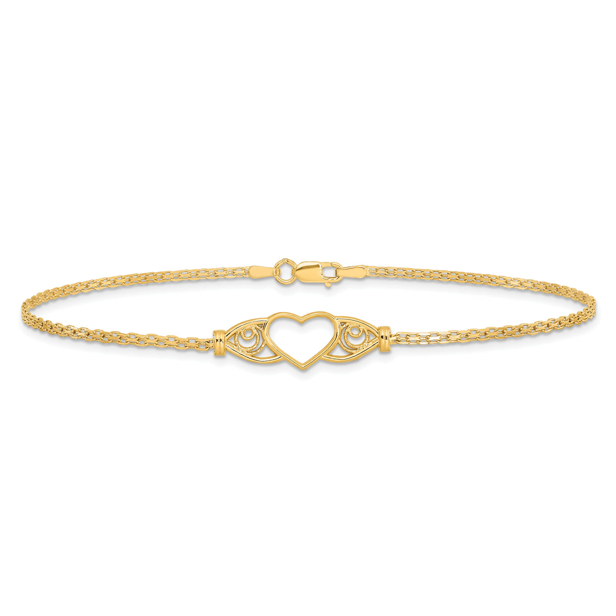 14k Polished Heart 10inch  Anklet-ANK118-10