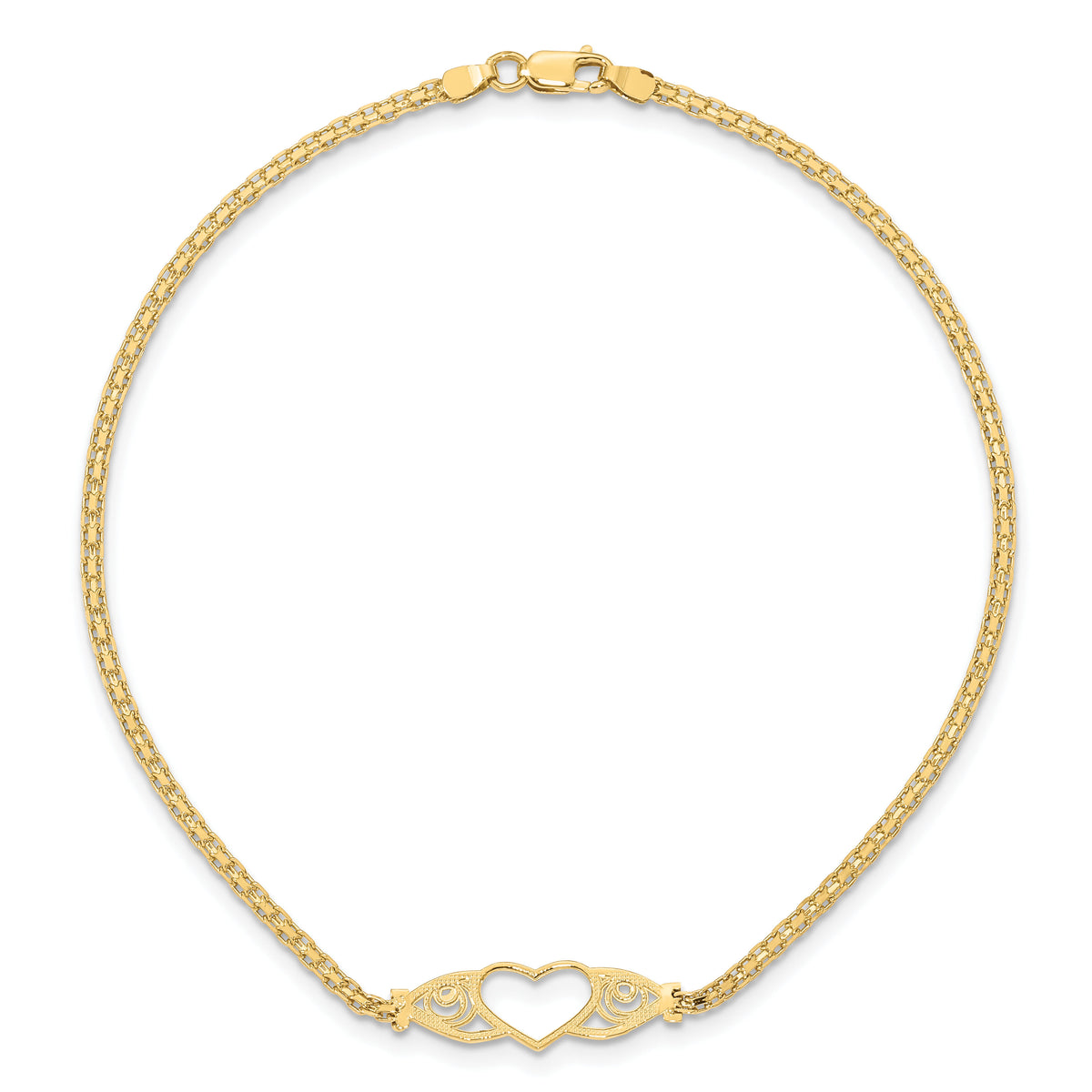 14k Polished Heart 10inch  Anklet-ANK118-10