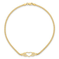 14k Polished Heart 10inch  Anklet-ANK118-10