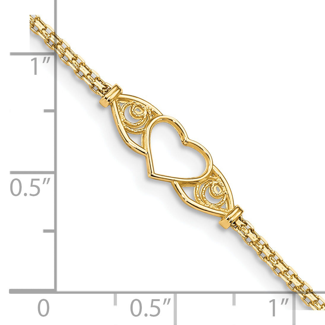 14k Polished Heart 10inch  Anklet-ANK118-10