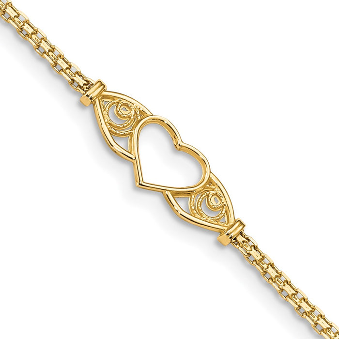 14k Polished Heart 10inch  Anklet-ANK118-10