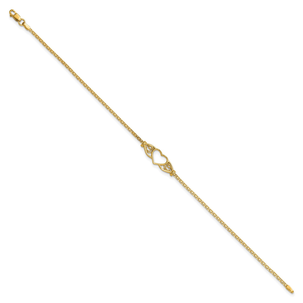 14k Polished Heart 9inch  Anklet-ANK118-9