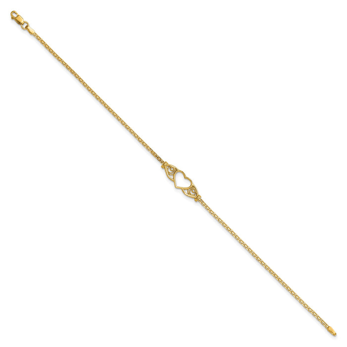14k Polished Heart 9inch  Anklet-ANK118-9