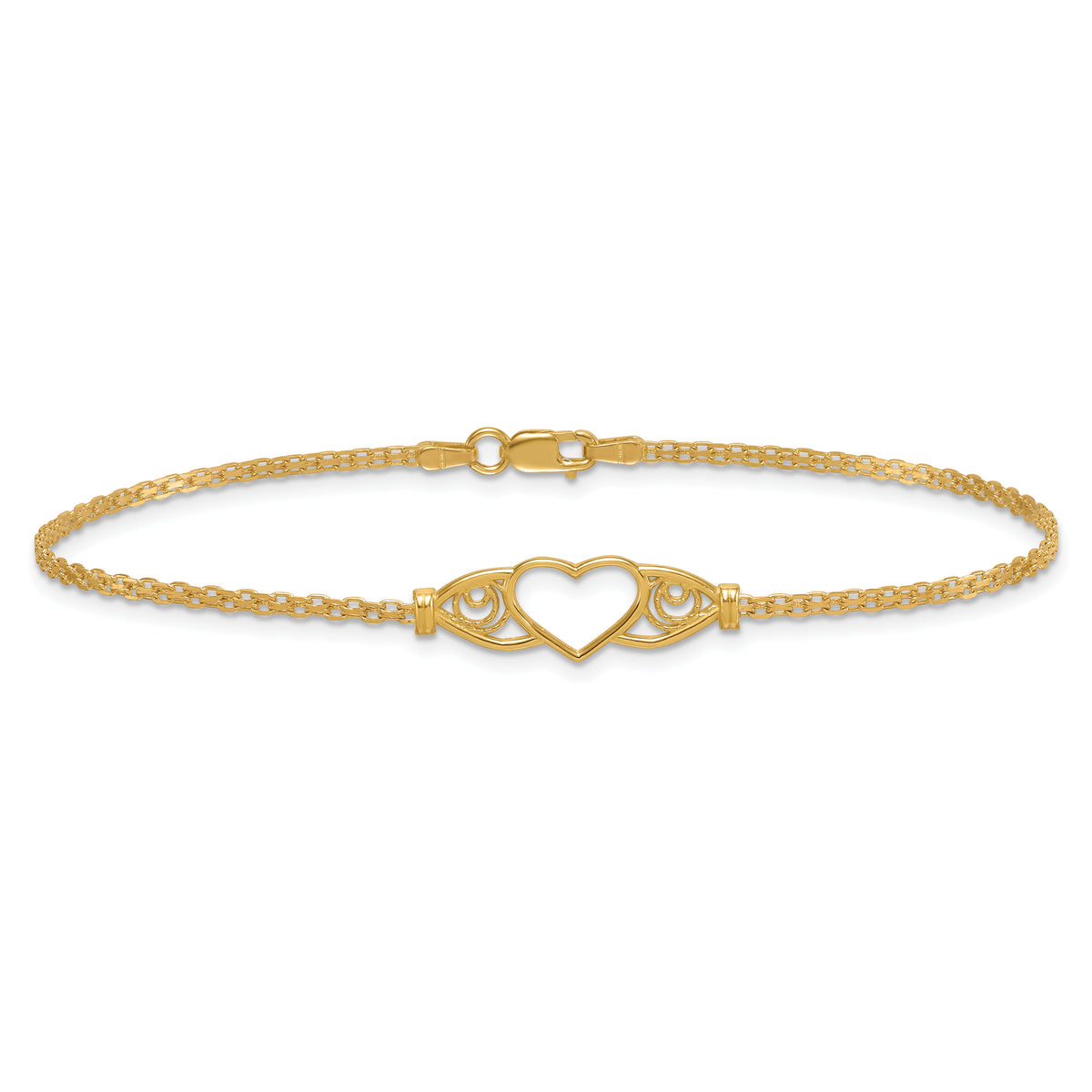14k Polished Heart 9inch  Anklet-ANK118-9