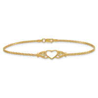 14k Polished Heart 9inch  Anklet-ANK118-9