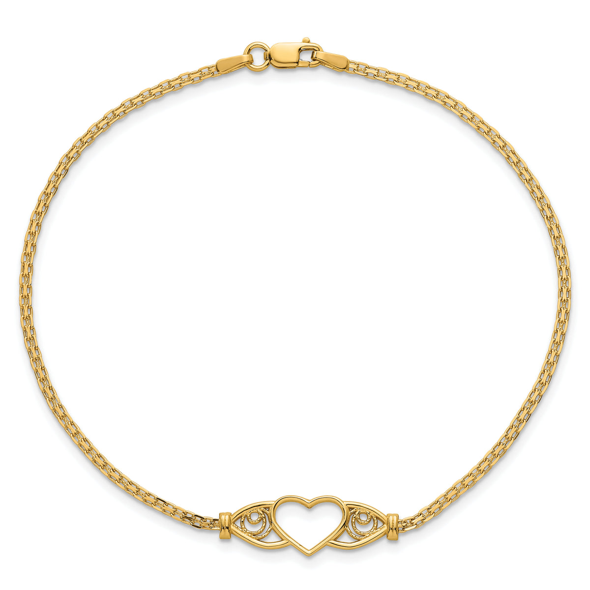 14k Polished Heart 9inch  Anklet-ANK118-9