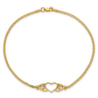 14k Polished Heart 9inch  Anklet-ANK118-9