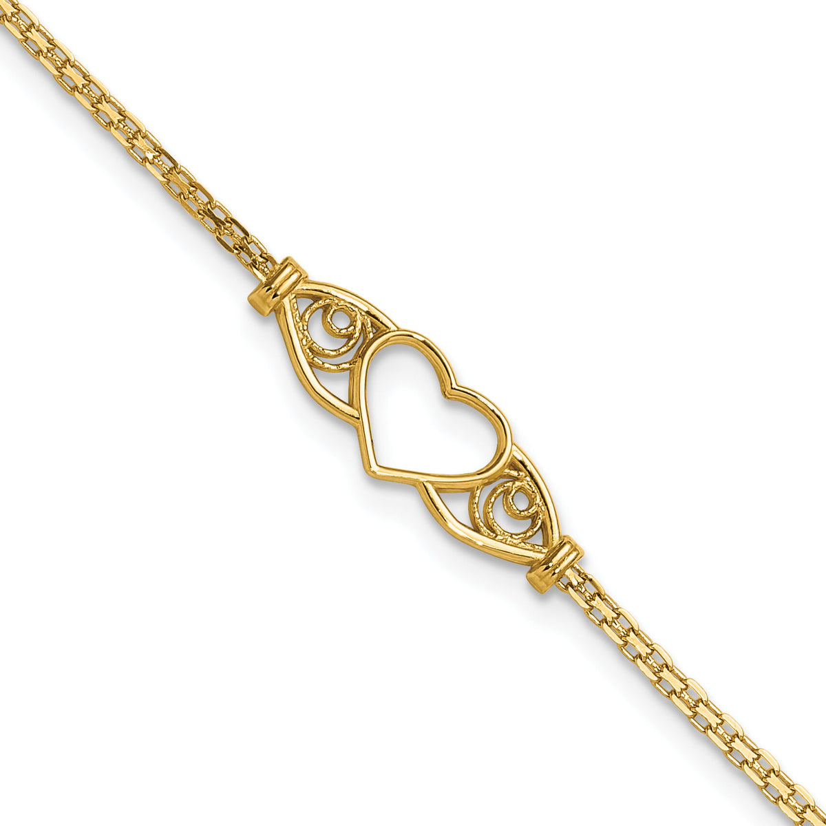 14k Polished Heart 9inch  Anklet-ANK118-9
