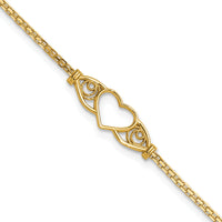 14k Polished Heart 9inch  Anklet-ANK118-9