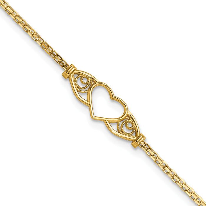 14k Polished Heart 9inch  Anklet-ANK118-9