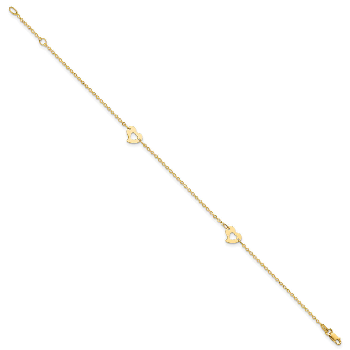 14k Polished Heart 9in Plus 1in ext Anklet-ANK143-10