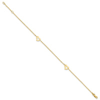 14k Polished Heart 9in Plus 1in ext Anklet-ANK143-10