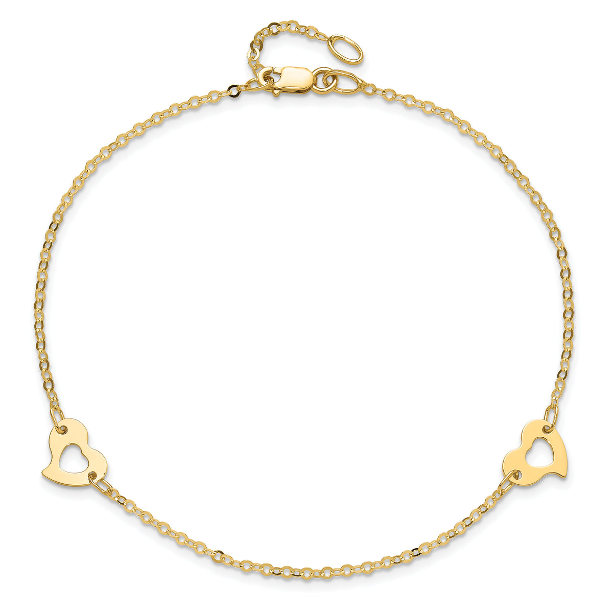 14k Polished Heart 9in Plus 1in ext Anklet-ANK143-10