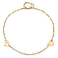 14k Polished Heart 9in Plus 1in ext Anklet-ANK143-10