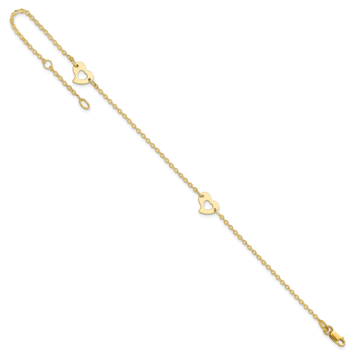 14k Polished Heart 9in Plus 1in ext Anklet-ANK143-10