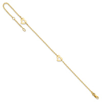 14k Polished Heart 9in Plus 1in ext Anklet-ANK143-10