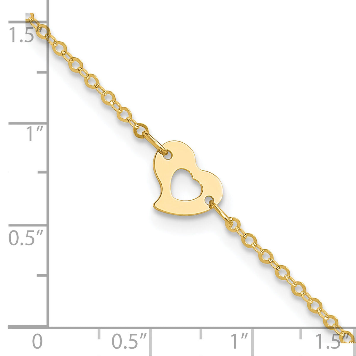 14k Polished Heart 9in Plus 1in ext Anklet-ANK143-10
