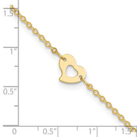 14k Polished Heart 9in Plus 1in ext Anklet-ANK143-10
