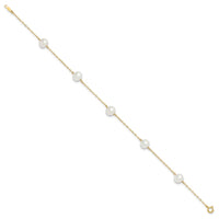 14K 7-8mm White Near Round FW Cultured Pearl 5-station 9in Anklet-ANK144-9