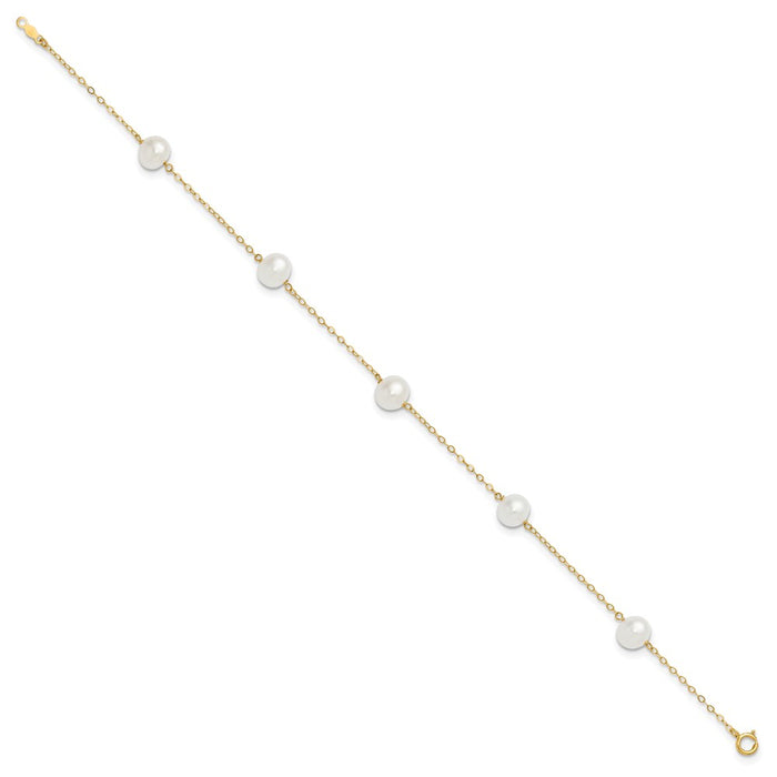 14K 7-8mm White Near Round FW Cultured Pearl 5-station 9in Anklet-ANK144-9