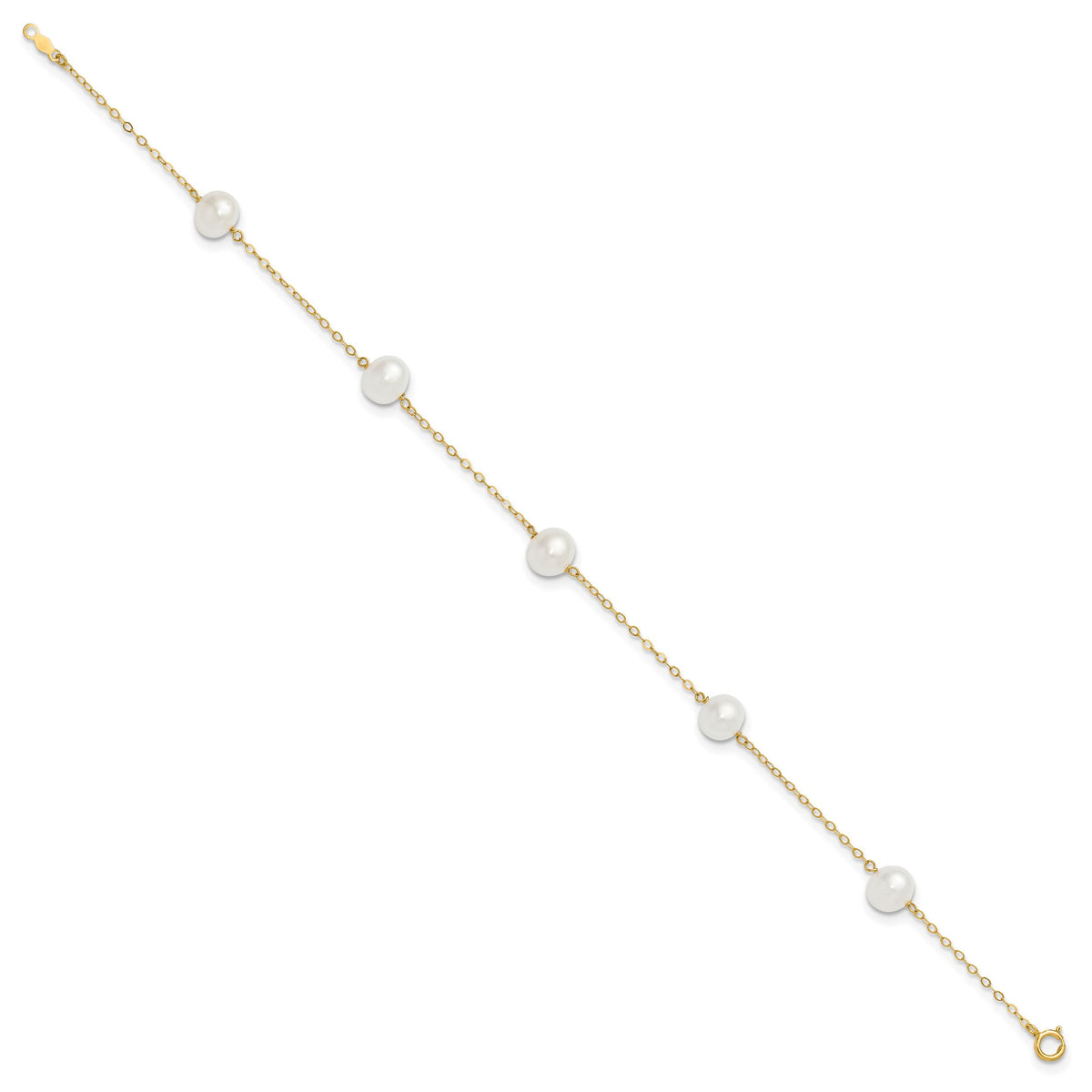 14K 7-8mm White Near Round FW Cultured Pearl 5-station 10in Anklet-ANK144-10