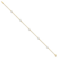 14K 7-8mm White Near Round FW Cultured Pearl 5-station 10in Anklet-ANK144-10