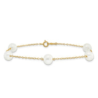 14K 7-8mm White Near Round FW Cultured Pearl 5-station 9in Anklet-ANK144-9
