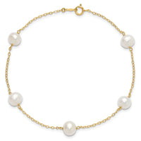 14K 7-8mm White Near Round FW Cultured Pearl 5-station 10in Anklet-ANK144-10