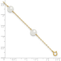 14K 7-8mm White Near Round FW Cultured Pearl 5-station 9in Anklet-ANK144-9