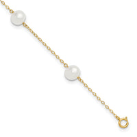 14K 7-8mm White Near Round FW Cultured Pearl 5-station 10in Anklet-ANK144-10